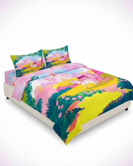 fairy tale carriage unicorn bedding - white-bg
