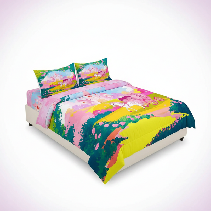 fairy tale carriage unicorn bedding - white-bg