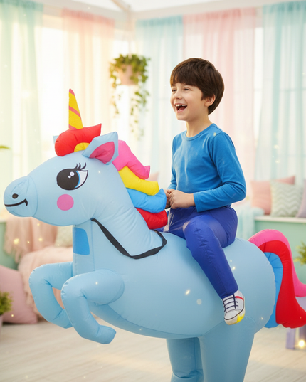 family set inflatable costume unicorn - in-use