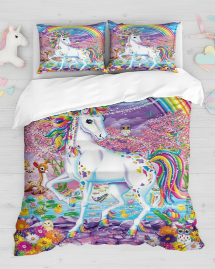 fantasy land rainbow unicorn bedding - flat-lay