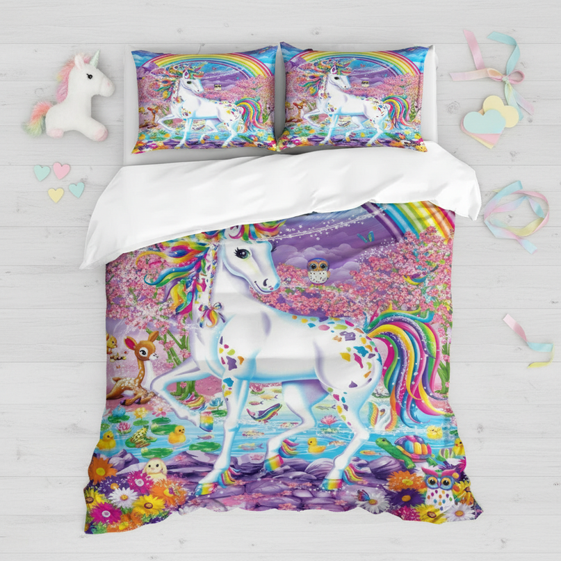 fantasy land rainbow unicorn bedding - flat-lay