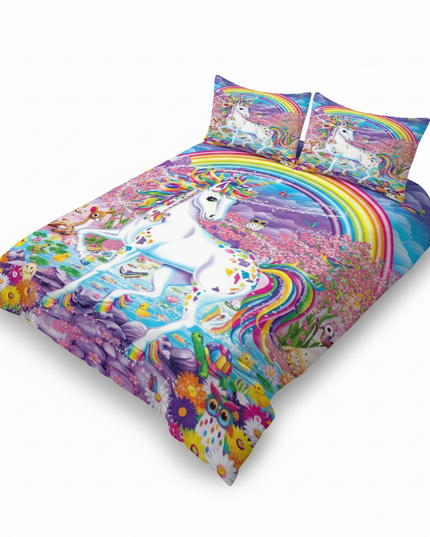 fantasy land rainbow unicorn bedding - white-bg
