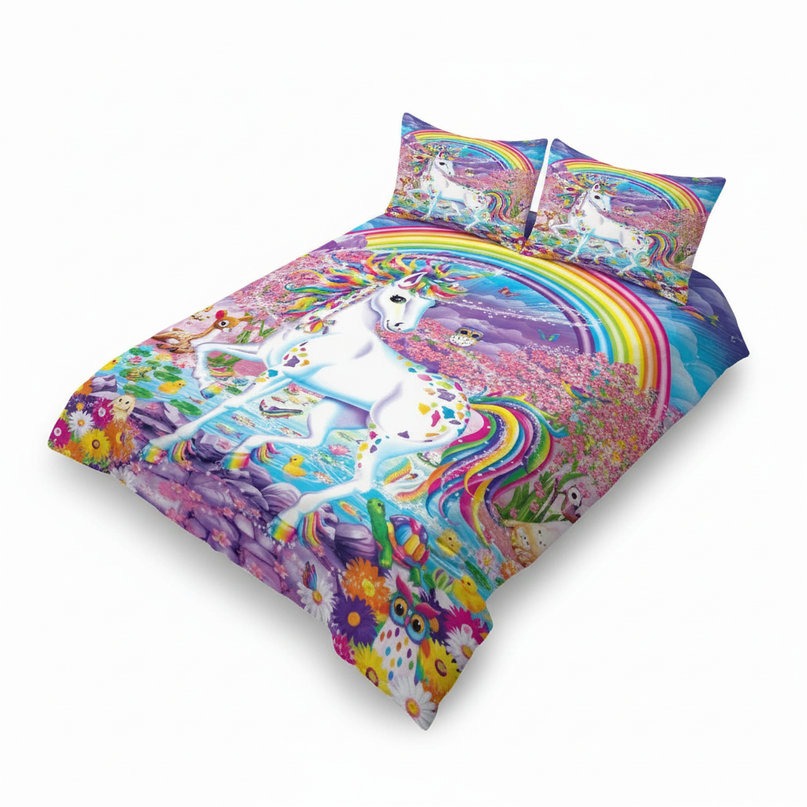 fantasy land rainbow unicorn bedding - white-bg