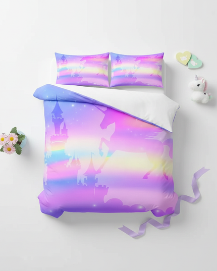 fantasy unicorn bedding - flat-lay