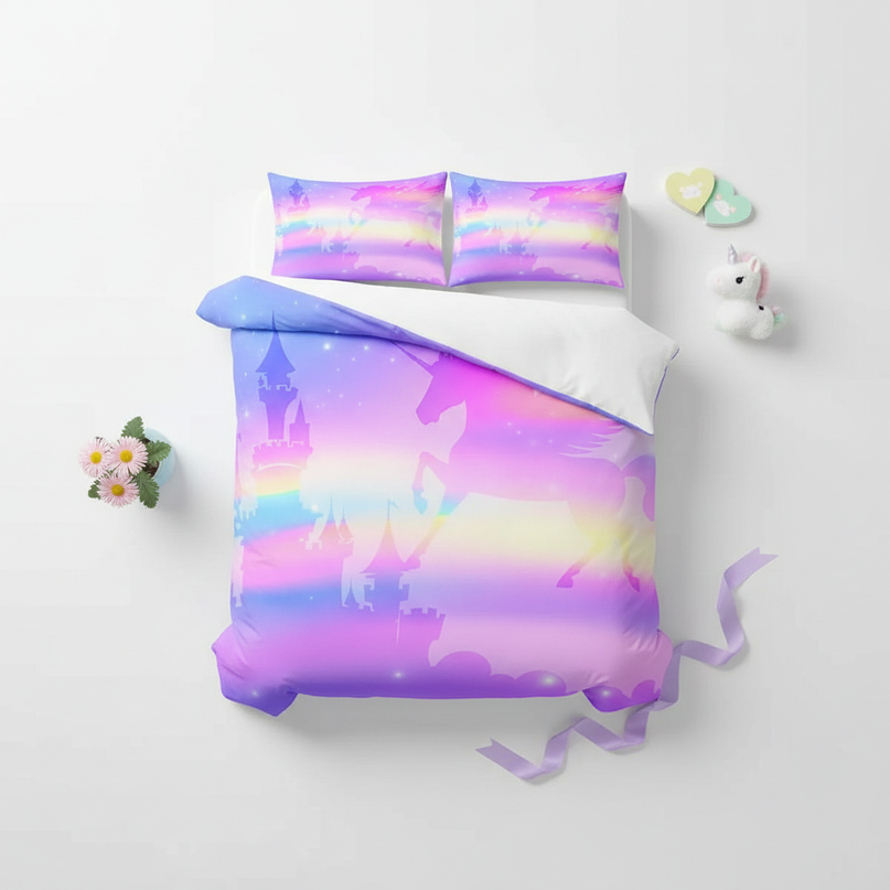 fantasy unicorn bedding - flat-lay