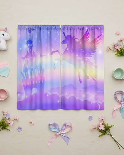 fantasy unicorn curtains - flat-lay