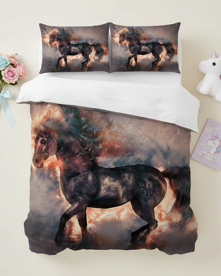fire unicorn bedding - flat-lay