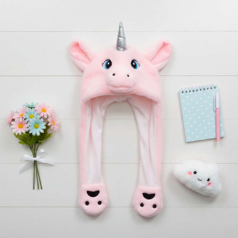 fleece unicorn hat - flat-lay