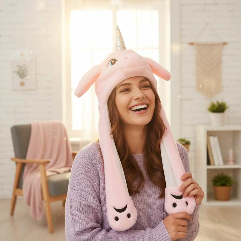 fleece unicorn hat - in-use