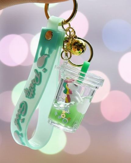 floating glitter unicorn keychain - detail