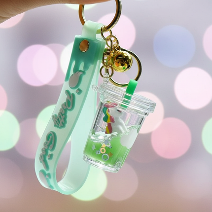 floating glitter unicorn keychain - detail