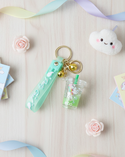 floating glitter unicorn keychain - flat-lay