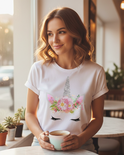 floral kawaii unicorn shirt - in-use