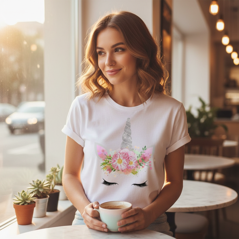 floral kawaii unicorn shirt - in-use