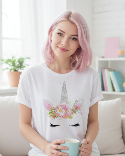 floral kawaii unicorn shirt - lifestyle