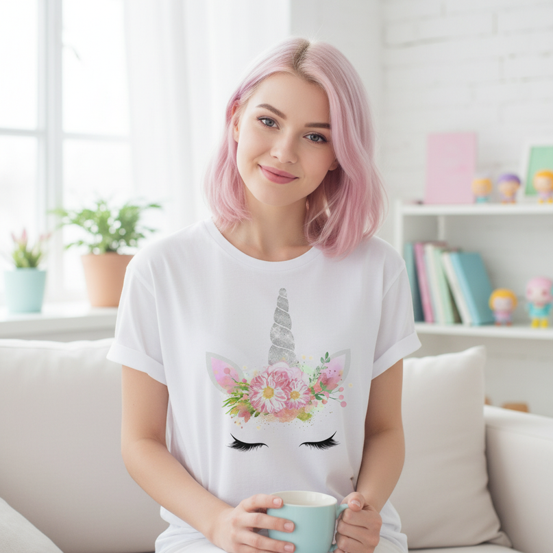 floral kawaii unicorn shirt - lifestyle