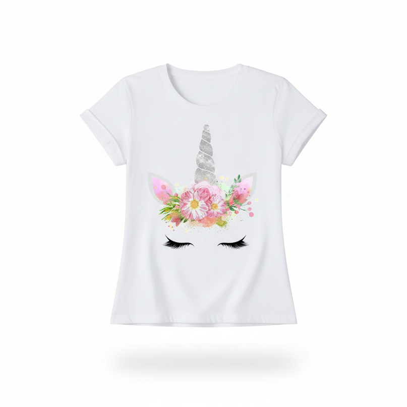 floral kawaii unicorn shirt - white-bg