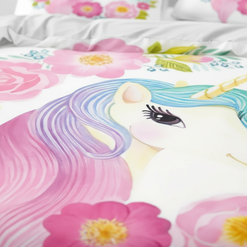 floral mane unicorn bedding - detail