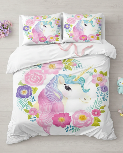 floral mane unicorn bedding - flat-lay