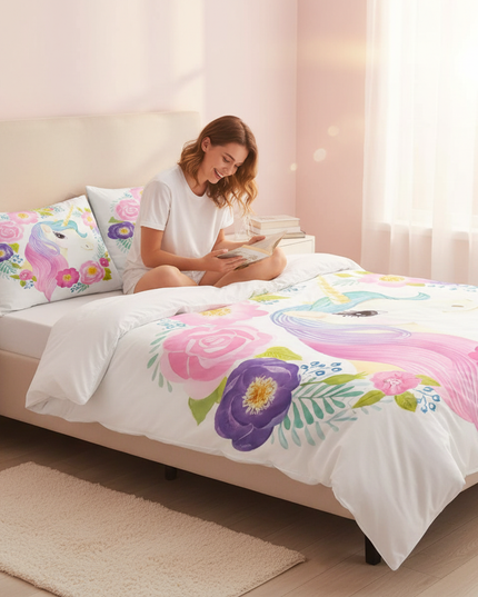 floral mane unicorn bedding - in-use