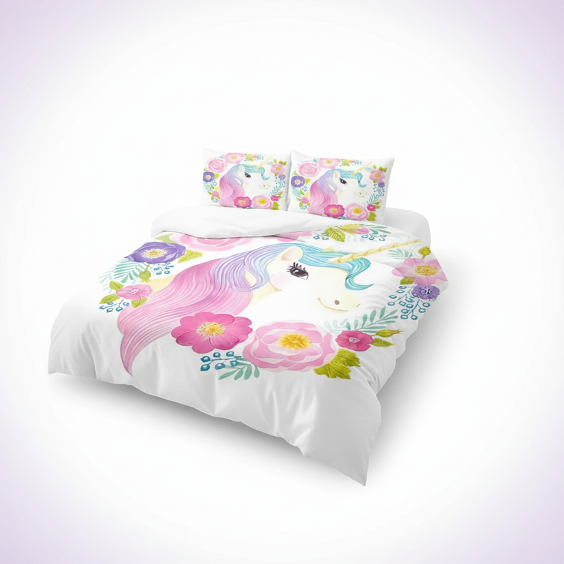 floral mane unicorn bedding - white-bg