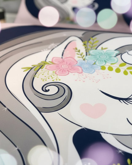floral portrait unicorn bedding - detail