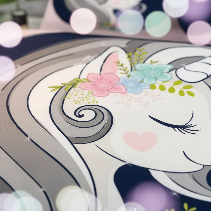 floral portrait unicorn bedding - detail