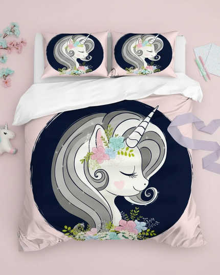 floral portrait unicorn bedding - flat-lay
