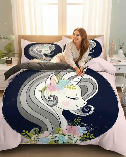 floral portrait unicorn bedding - in-use