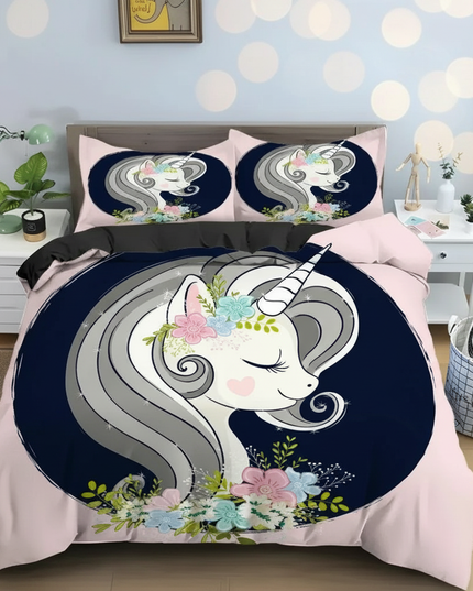 floral portrait unicorn bedding - lifestyle
