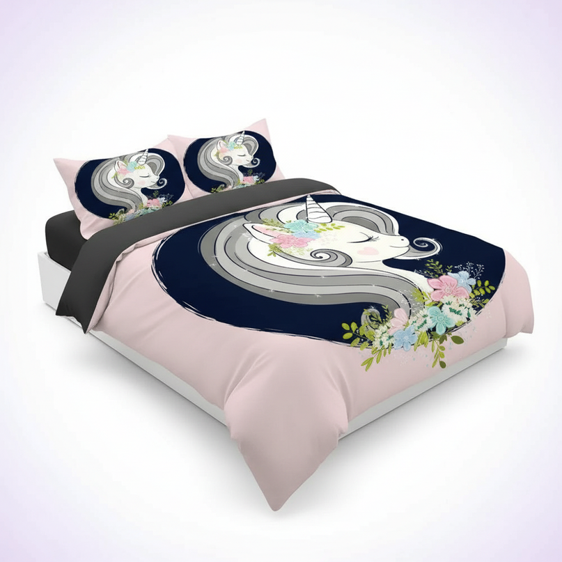 floral portrait unicorn bedding - white-bg