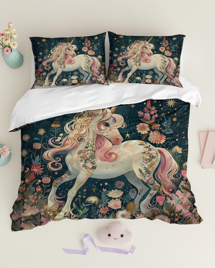floral unicorn bedding - flat-lay