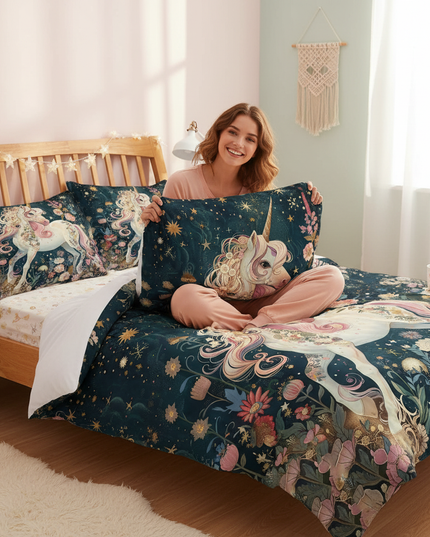 floral unicorn bedding - in-use