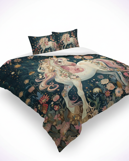 floral unicorn bedding - white-bg