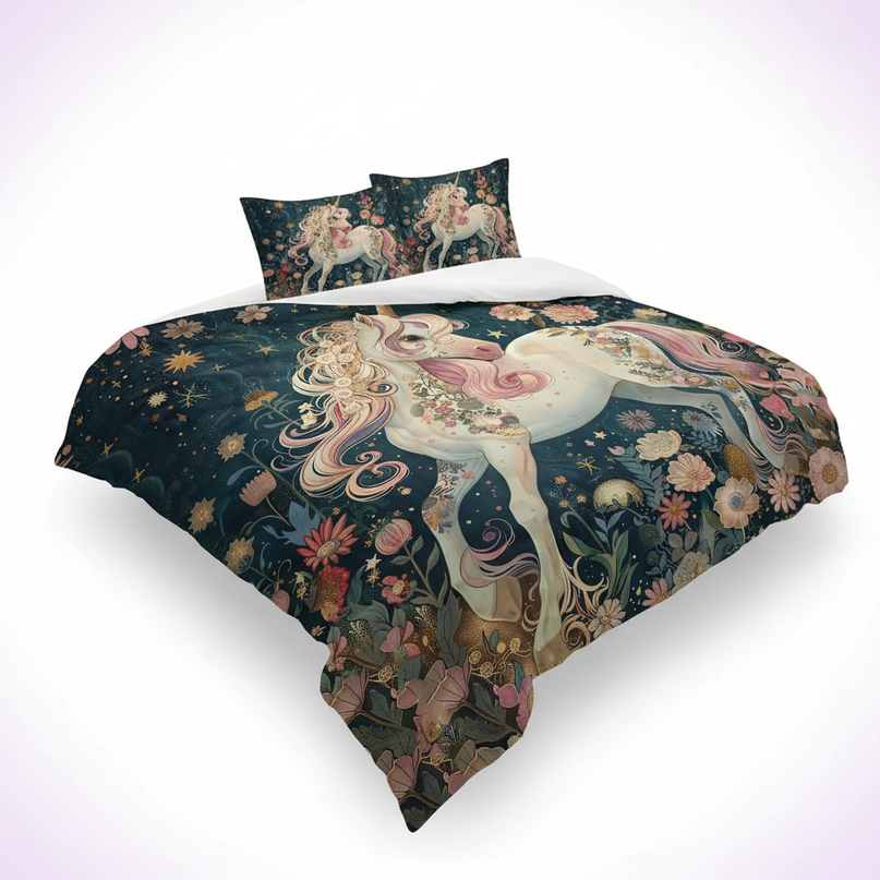floral unicorn bedding - white-bg