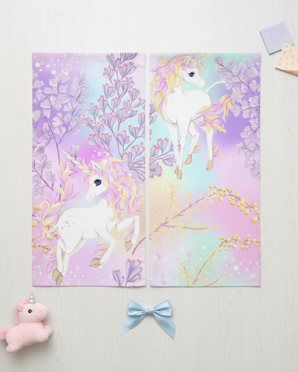 floral unicorn curtains - flat-lay