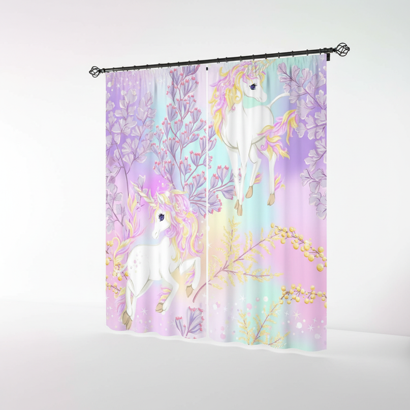 floral unicorn curtains - white-bg