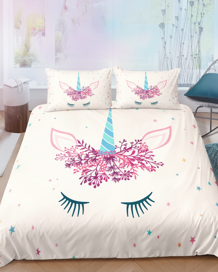 floral unicorn face bedding - detail