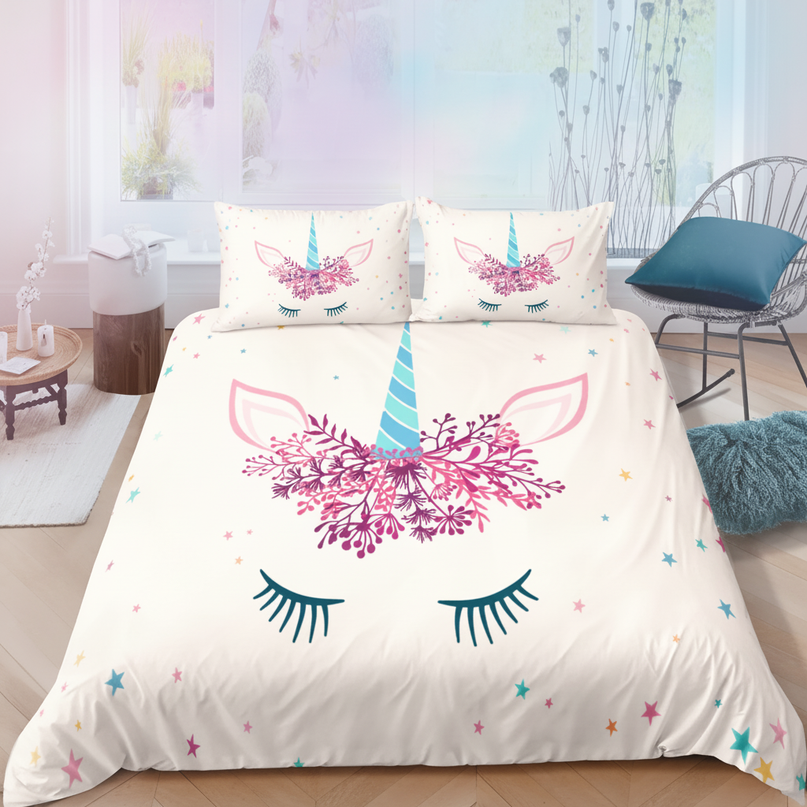 floral unicorn face bedding - detail