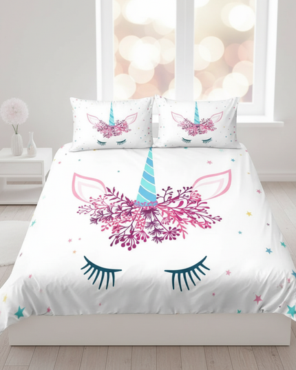 floral unicorn face bedding - lifestyle