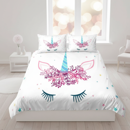 floral unicorn face bedding - lifestyle