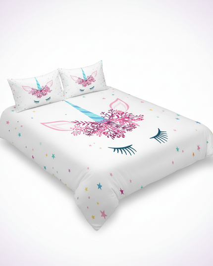 floral unicorn face bedding - white-bg