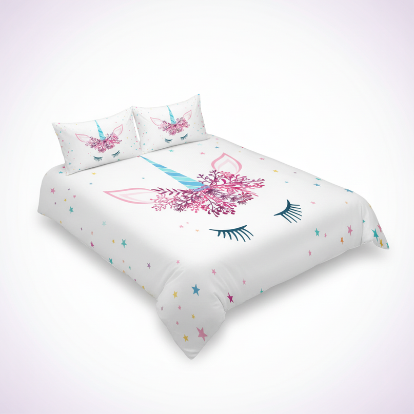 floral unicorn face bedding - white-bg