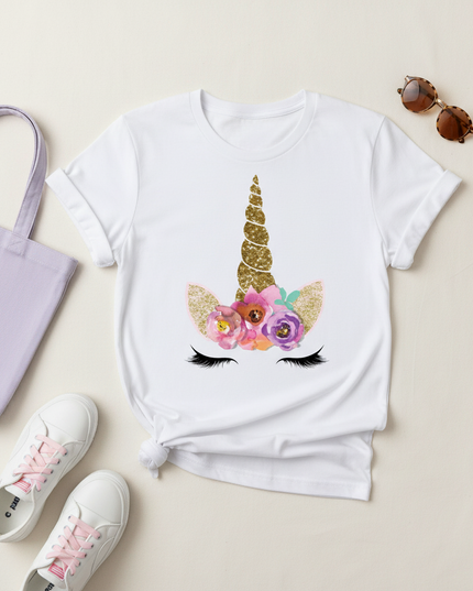 floral unicorn shirt - flat-lay