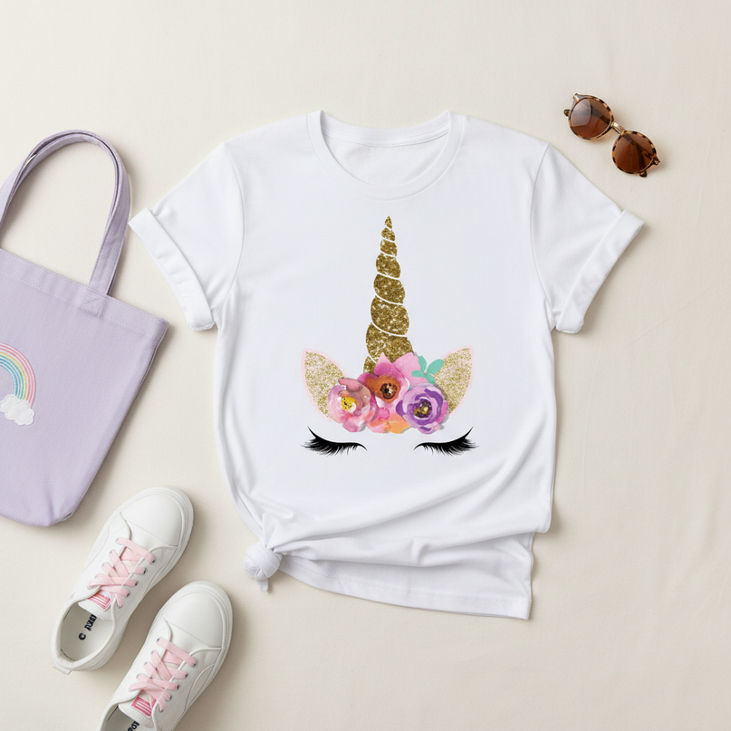 floral unicorn shirt - flat-lay