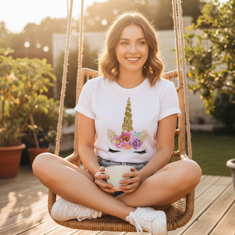 floral unicorn shirt - in-use