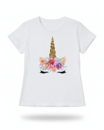 floral unicorn shirt - white-bg