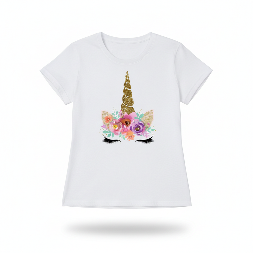 floral unicorn shirt - white-bg