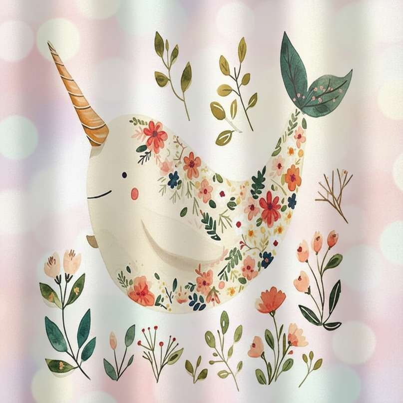 floral unicorn shower curtain - detail