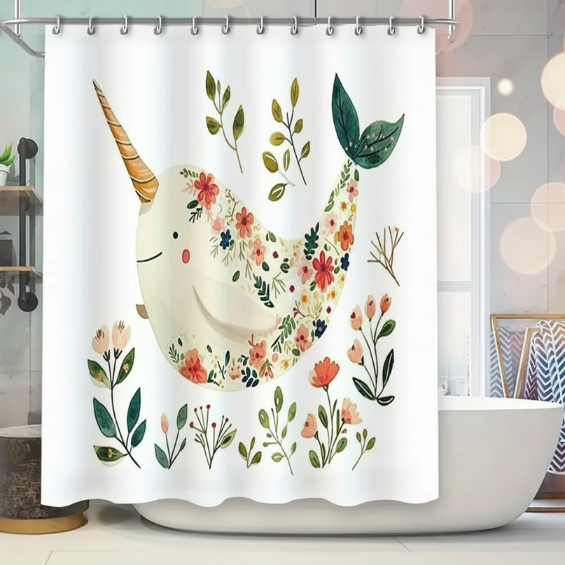 floral unicorn shower curtain - lifestyle